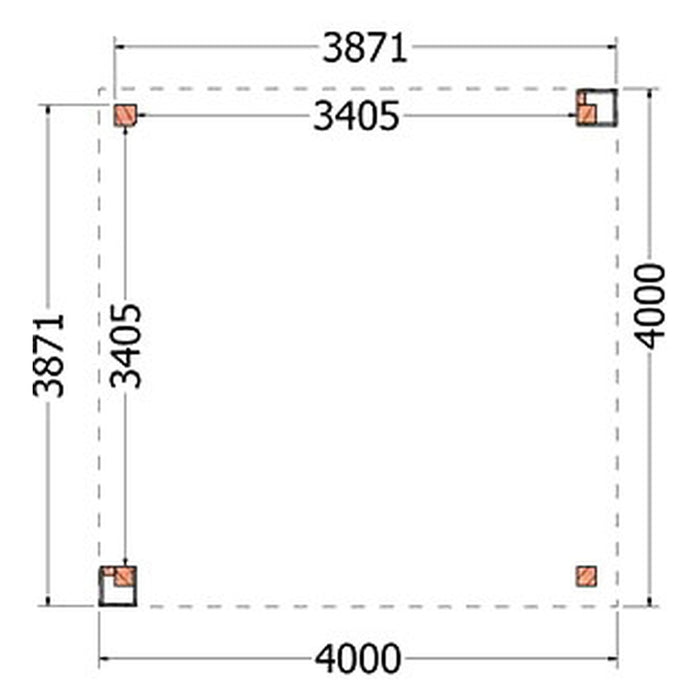Buitenverblijf Verona - 400x400cm - Links - Volledig op Maat - plattegrond