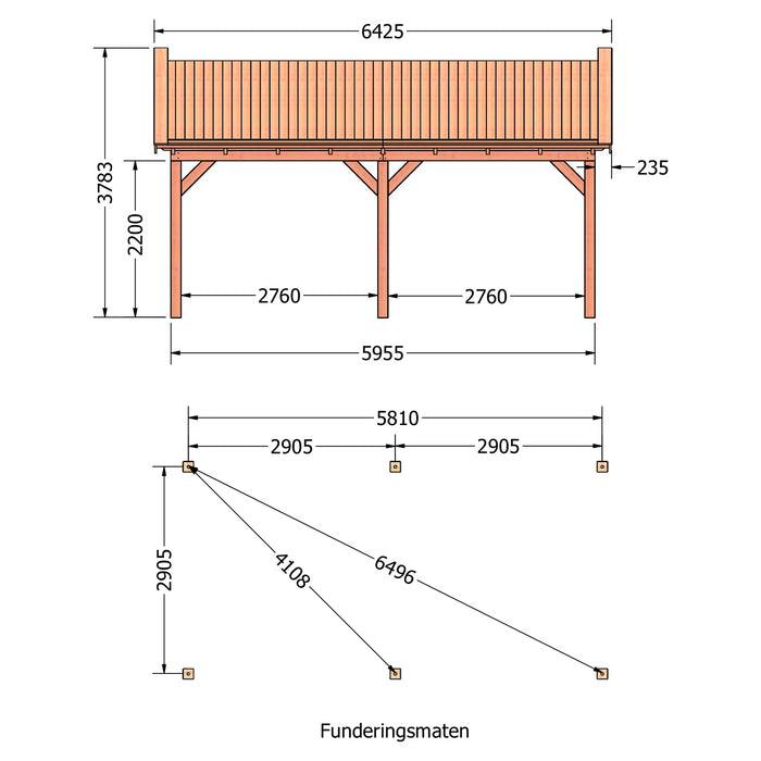Douglas Zadeldak Klassiek Classic - 640x305cm - technische tekening 1