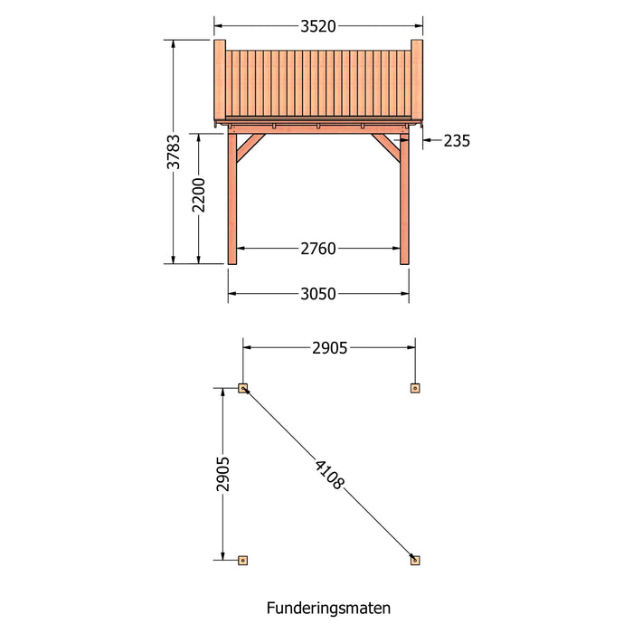Douglas Zadeldak Klassiek - 350x305cm - technische tekening 1