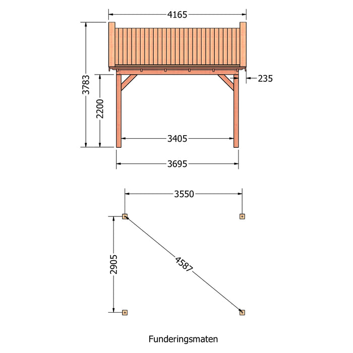 Douglas Zadeldak Klassiek Zwart - 415x305cm - technische tekening 1