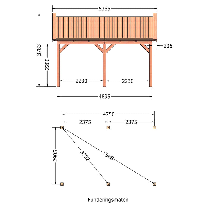 Douglas Zadeldak Klassiek Zwart - 535x305cm - technische tekening 1