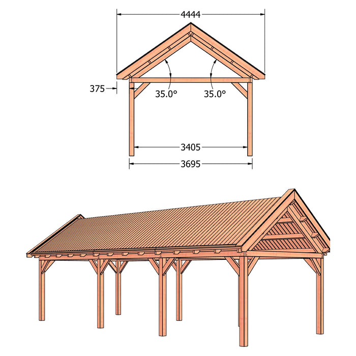 Douglas Zadeldak Klassiek Classic - 1000x370cm - technische tekening 2