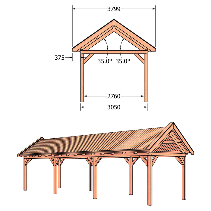Douglas Zadeldak Klassiek Classic - 1125x305cm - technische tekening 2