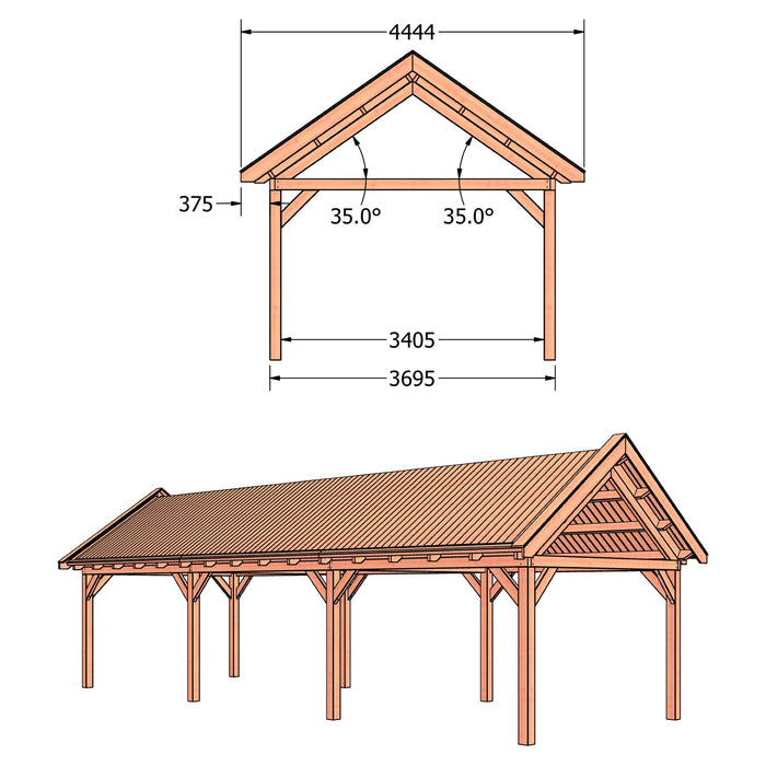 Douglas Zadeldak Klassiek Classic - 1125x370cm - technische tekening 2