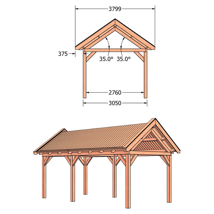 Douglas Zadeldak Klassiek Classic - 655x305cm - technische tekening 2