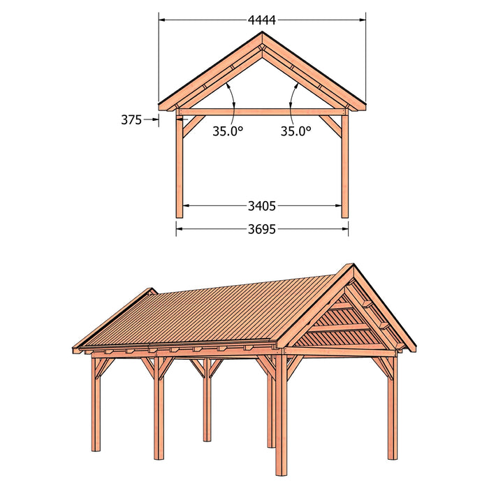Douglas Zadeldak Klassiek Classic - 655x370cm - technische tekening 2