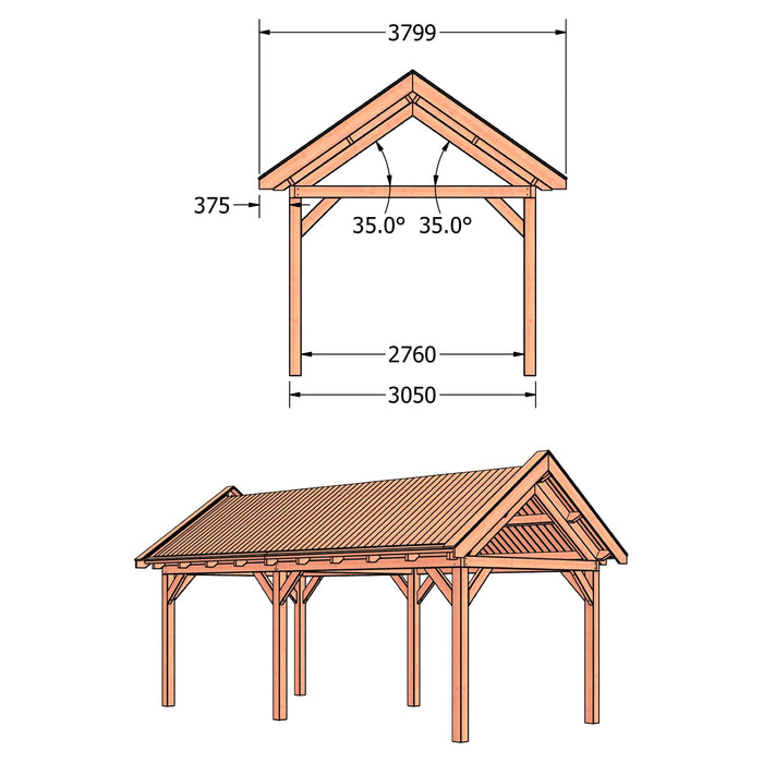 Douglas Zadeldak Klassiek Classic - 705x305cm - technische tekening 2