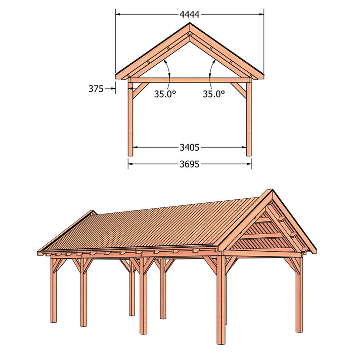 Douglas Zadeldak Klassiek Classic - 715x370cm - technische tekening 2