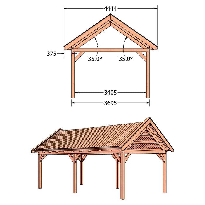 Douglas Zadeldak Klassiek Classic - 770x370cm - technische tekening 2