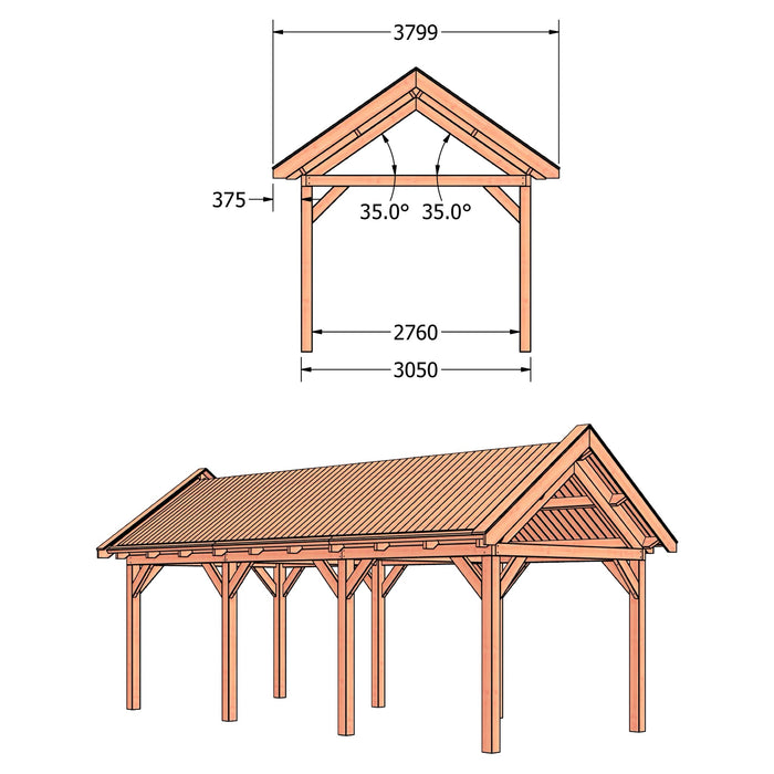 Douglas Zadeldak Klassiek Classic - 775x305cm - technische tekening 2