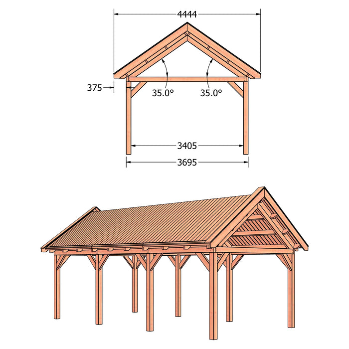 Douglas Zadeldak Klassiek Classic - 775x370cm - technische tekening 2