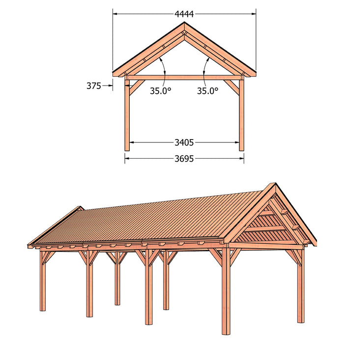 Douglas Zadeldak Klassiek Classic - 935x370cm - technische tekening 2