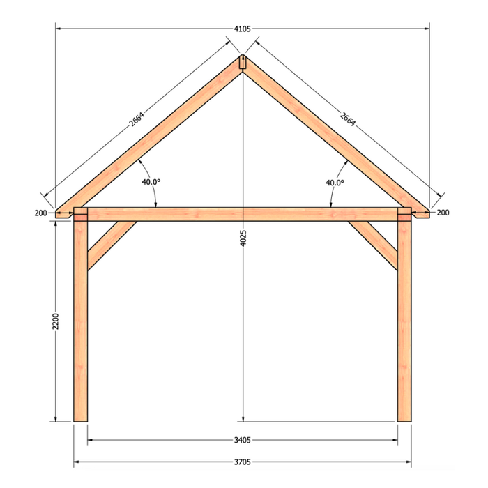 tekening Douglas Zadeldak constructie - 345x370cm