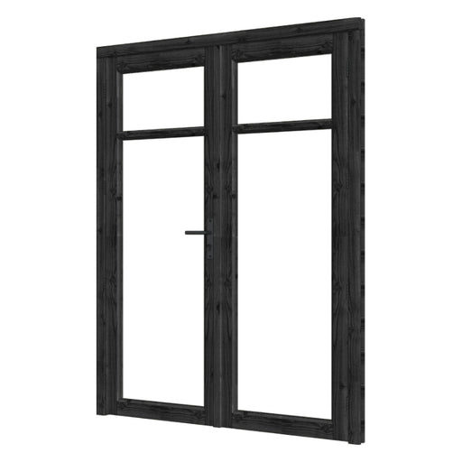 dubbele zwarte steel look deur met een sier balkje voor het raam