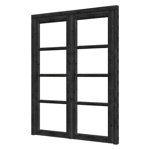 zwarte dubbele steel look deur met 3 sier balkjes voor de ramen
